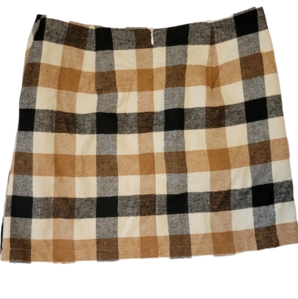 Forever 21 Buffalo Check Mini Skirt Cream Brown Black Size L - Picture 2 of 12